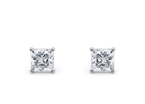 Princess Cut 2.00 Carat Diamond Earrings Set in 18kt White Gold - D Colour VVS1 Clarity - IGI
