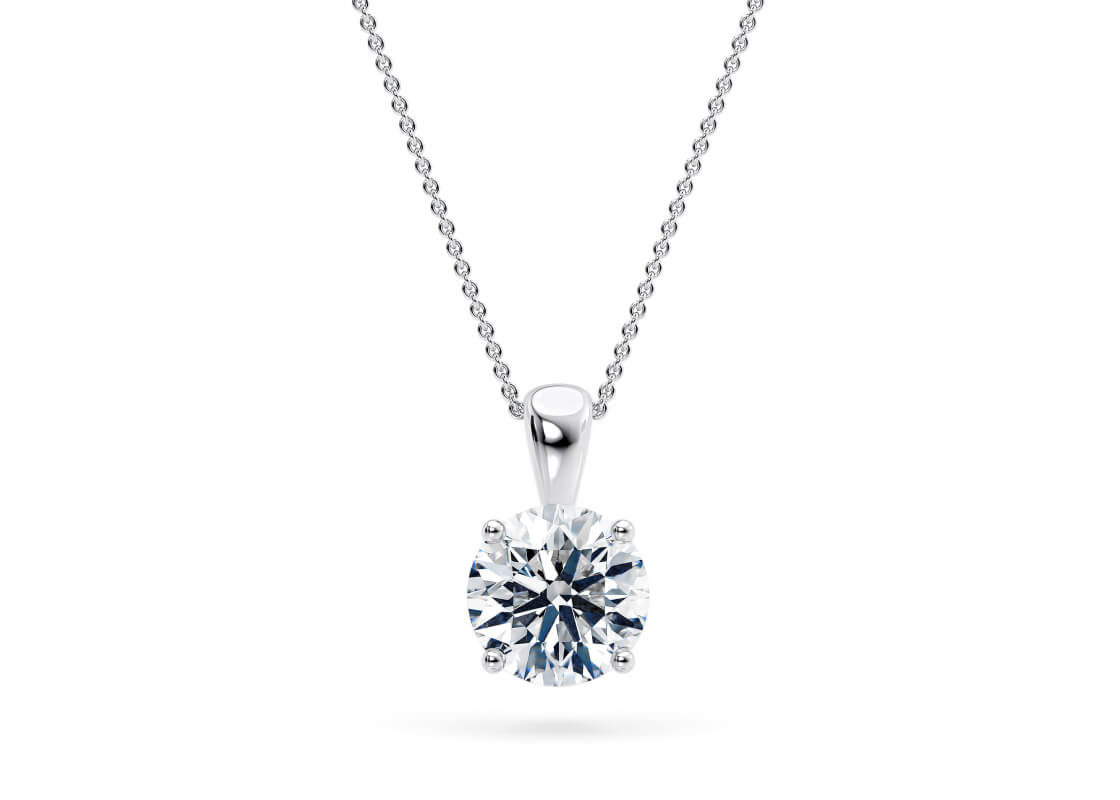 Round Brilliant Cut Diamond 2.00 Carat D Colour VS1 Clarity - Necklace Pendant - 18kt White Gold