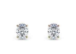 Oval Cut 2.00 Carat Natural Diamond Earrings Set in 18kt Yellow Gold - E Colour SI Clarity - GIA