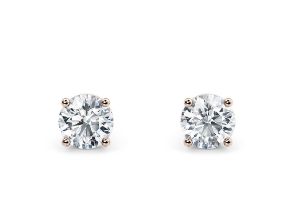 Round Brilliant Cut 2.00 Carat Diamond Earrings Set in 18kt Rose Gold - E Colour VVS Clarity - IGI