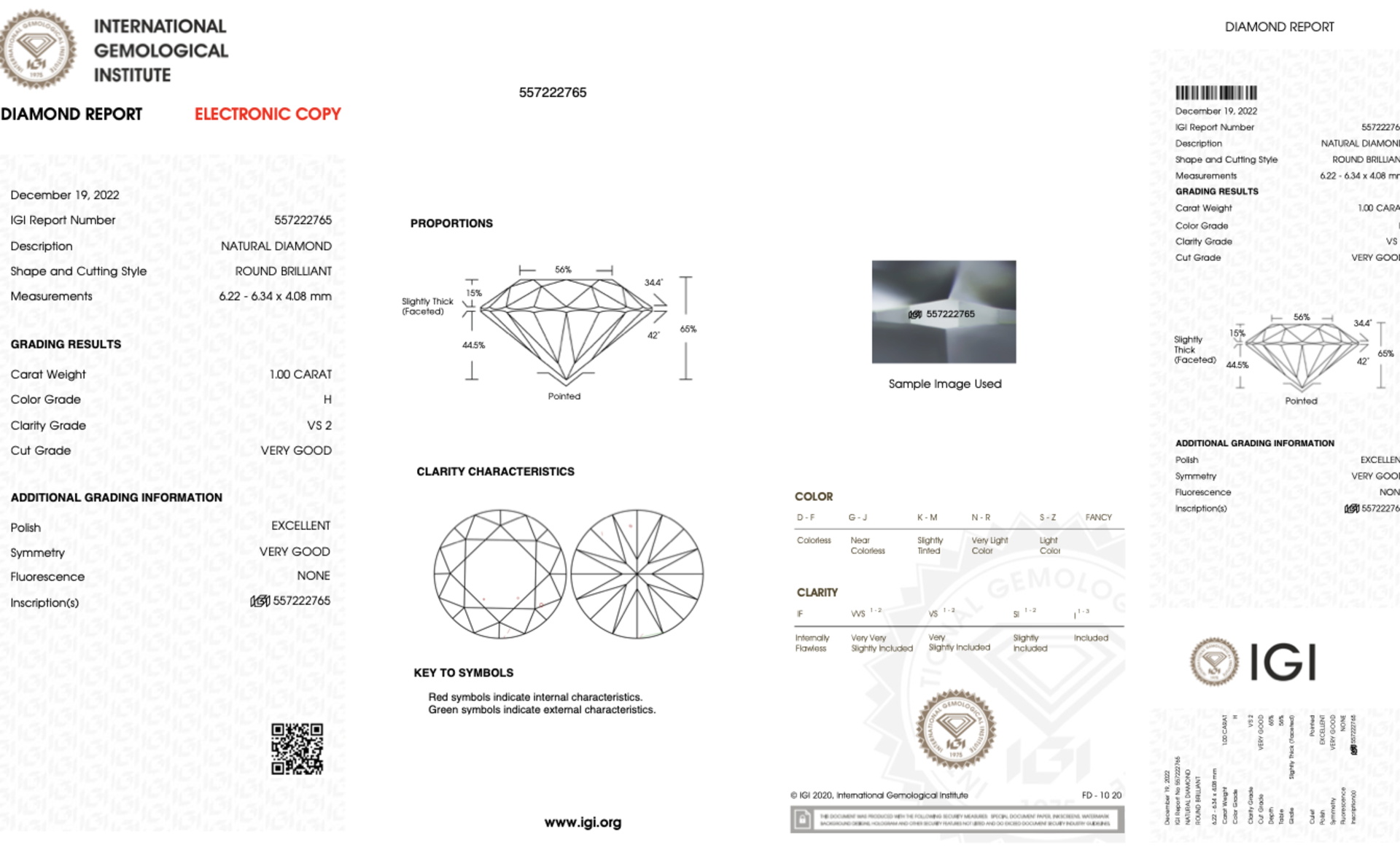 Round Brilliant Cut Natural Diamond Platinum Ring 1.00 Carat H Colour VS2 Clarity EX VG - IGI - Bild 7 aus 7
