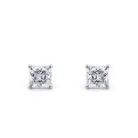 Princess Cut 1.00 Carat Diamond 18kt White Gold Earrings- D Colour VS Clarity IGI