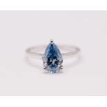 ** ON SALE ** Fancy Blue Pear Cut 1.60 Carat Diamond 18Kt White Gold Ring - VS1