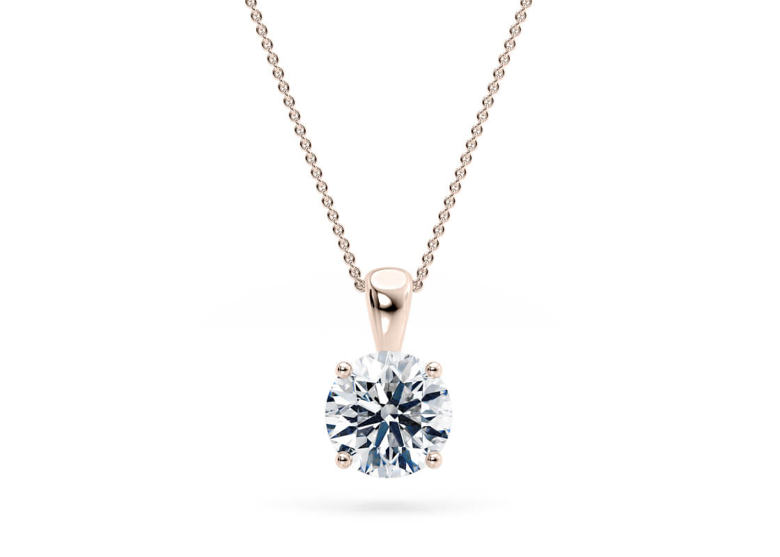 Round Brilliant Cut Diamond 1.10 Carat D Colour VVS1 Clarity -Necklace Pendant -18kt Rose Gold -IGI