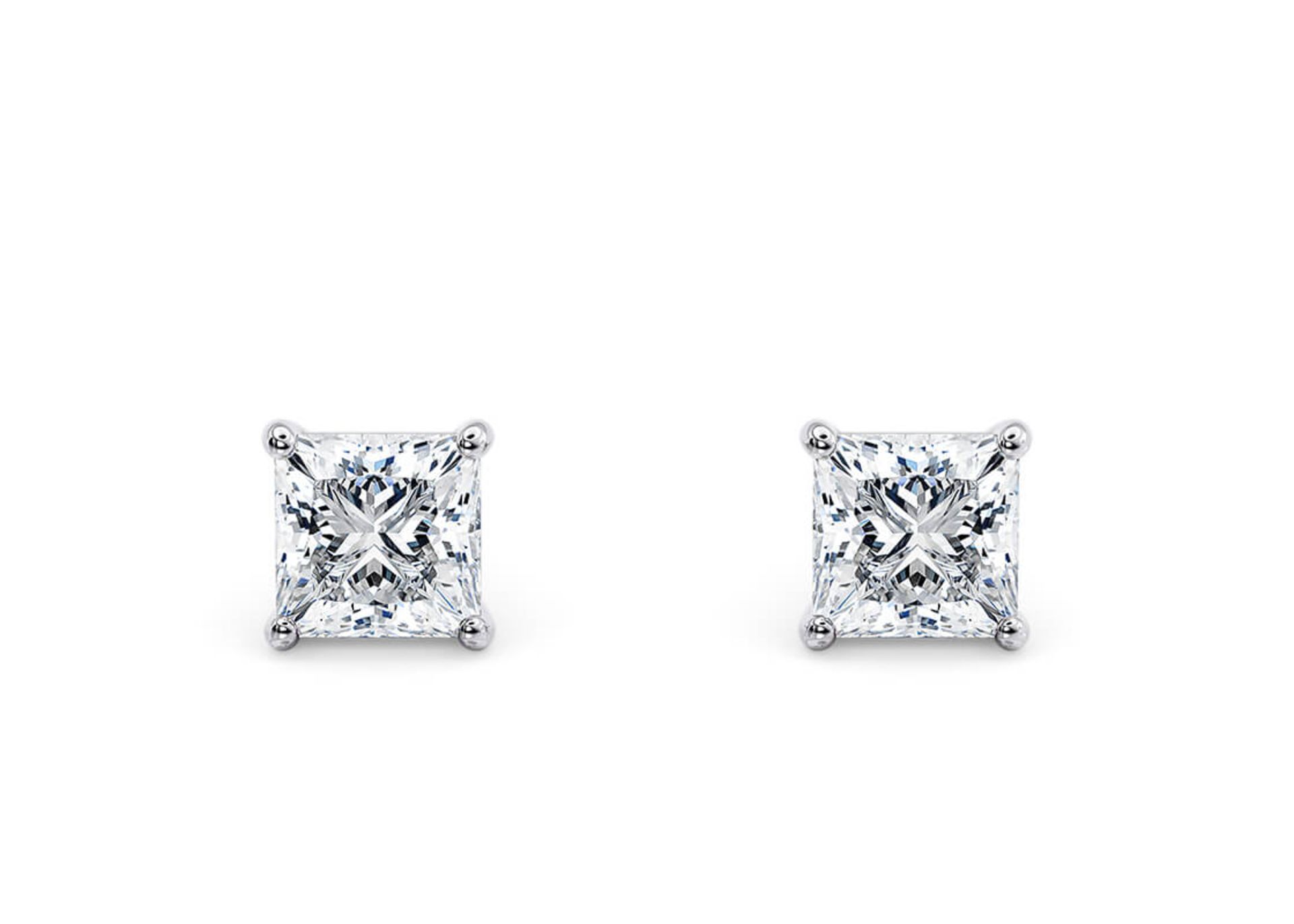 Princess Cut 2.00 Carat Diamond Earrings Set in 18kt White Gold - D Colour VVS1 Clarity - IGI