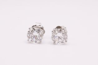 Round Brilliant Cut 2.00 Carat Diamond Earrings Set in 18kt White Gold - F Colour VVS2 Clarity - IGI