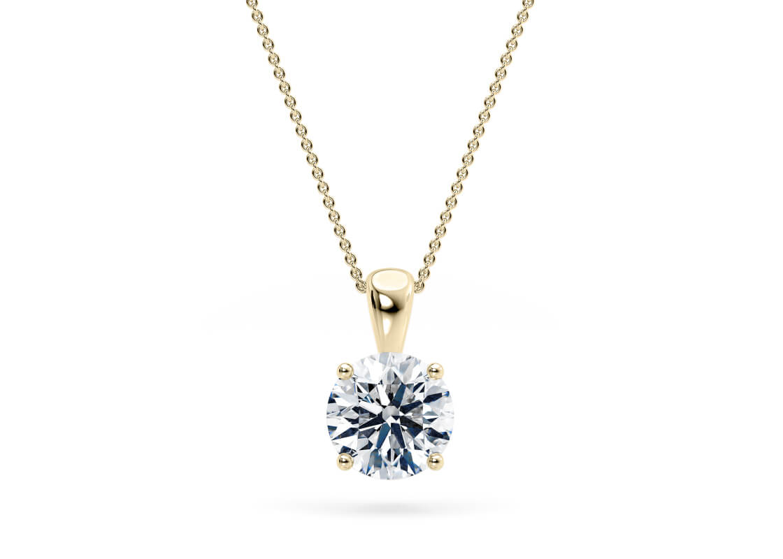 Round Brilliant Cut Diamond 1.00 Carat D Colour VS1 Clarity - Necklace Pendant - 18kt Yellow Gold