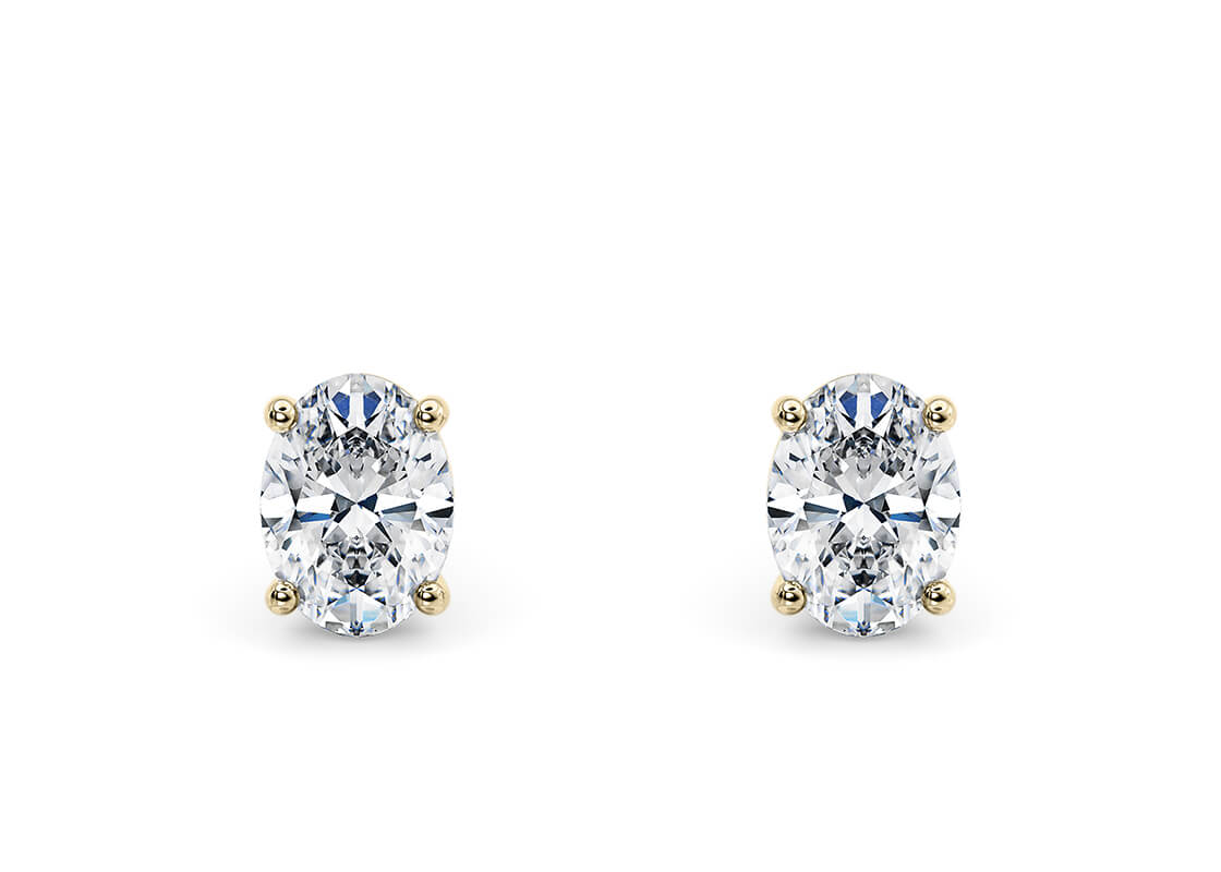 Oval Cut 2.00 Carat Natural Diamond Earrings Set in 18kt Yellow Gold - E Colour SI Clarity - GIA