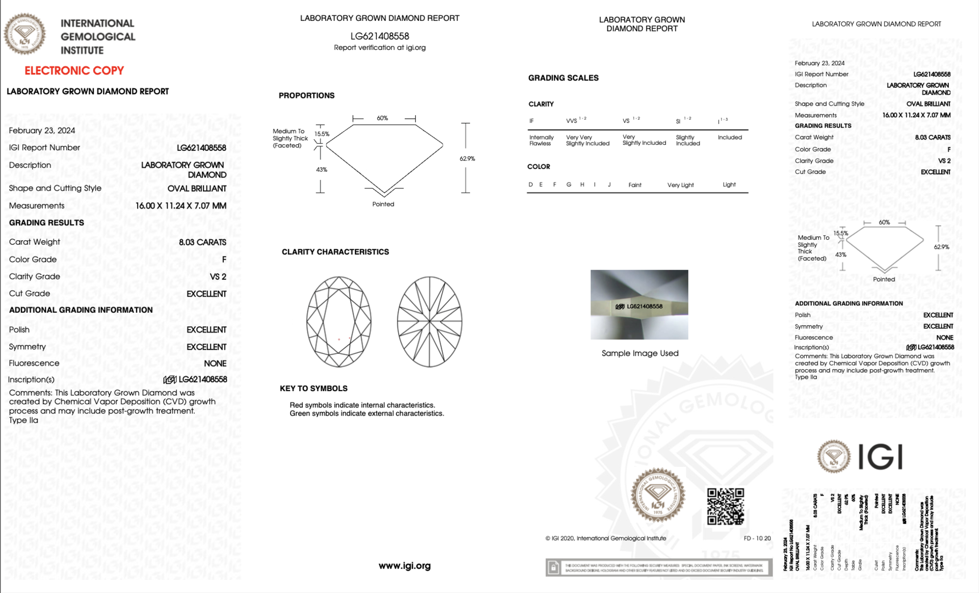 Oval Cut 8.03 Carat Diamond F Colour VS2 Clarity EX EX - IGI - Image 8 of 9