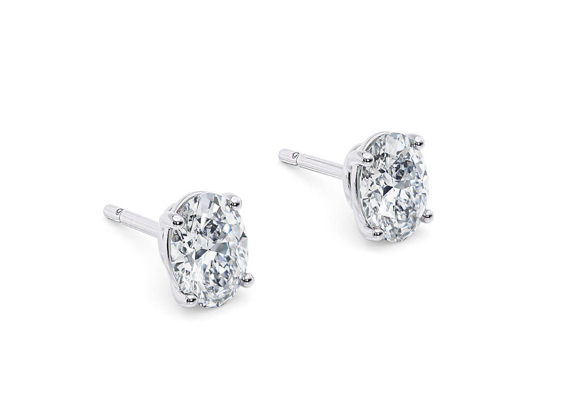 Oval Cut 2.00 Carat Natural Diamond Earrings Set in 18kt White Gold - F Colour SI Clarity - GIA