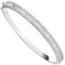 18kt White Gold 4.00 Carat Baguette & Round Brilliant Cut Diamond Eternity Bangle F ColourVS Clarity