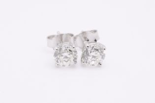Round Brilliant Cut Natural Diamond 2.00 Carat H Colour VS2 Clarity White Gold Earrings - IGI