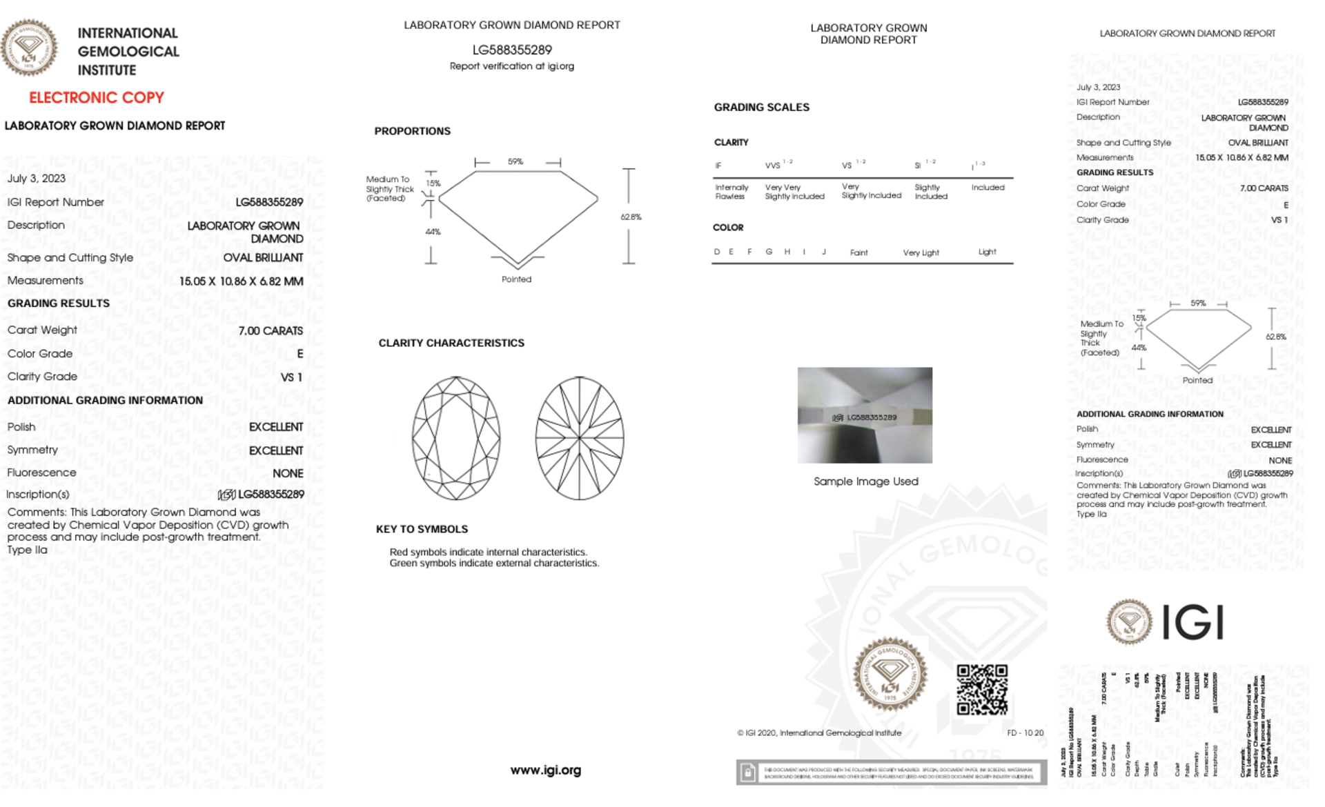 Oval Cut 7.00 Carat Diamond E Colour VS1 Clarity EX EX - IGI - Image 8 of 9
