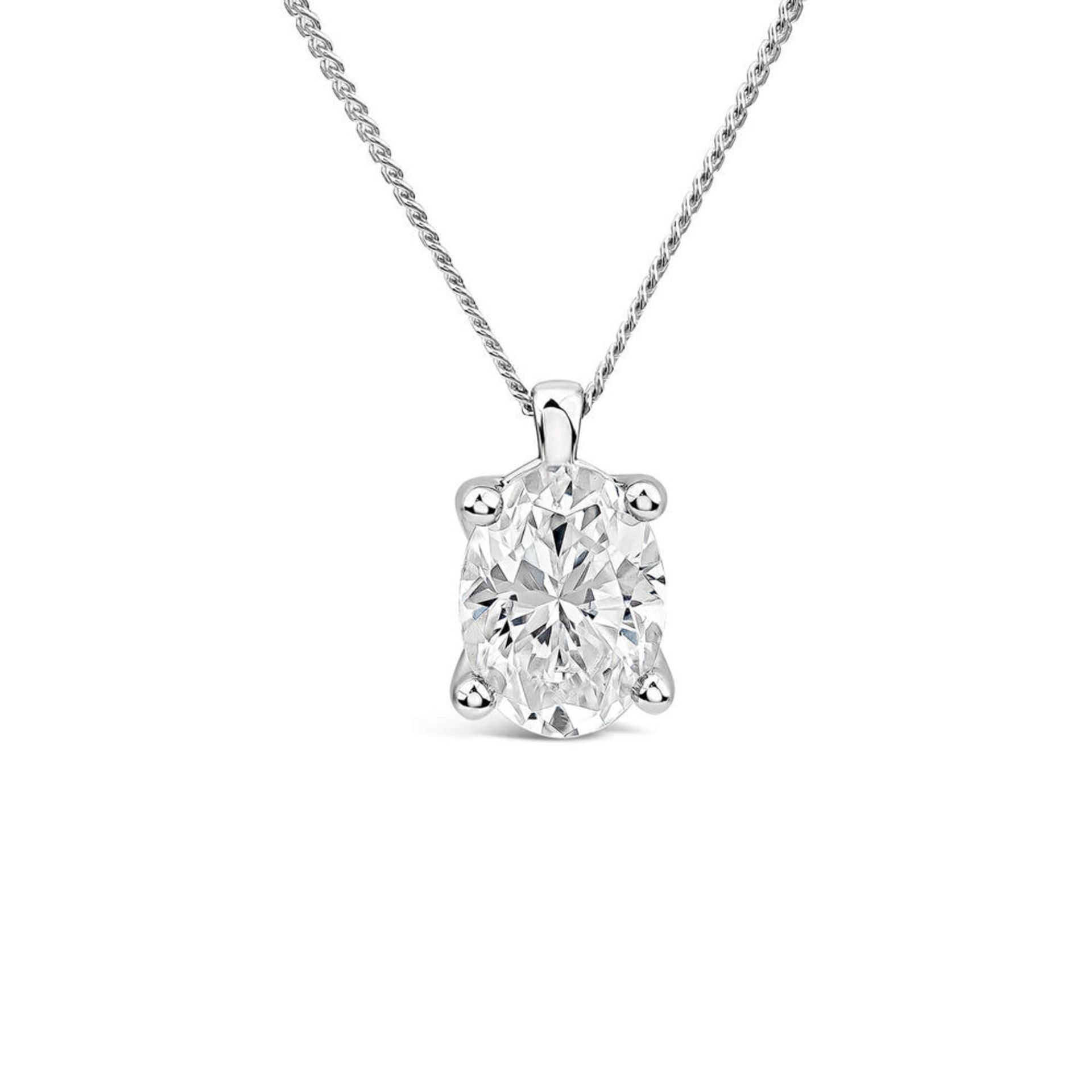 Oval Cut Diamond 1.00 Carat D Colour VS1 Clarity - Necklace Pendant - 18kt White Gold