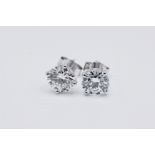 Round Brilliant Cut 1.50 Carat Diamond 18kt White Gold Earrings- E Colour VS Clarity IGI