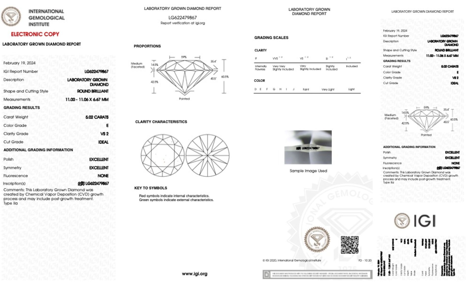 Round Brilliant Cut 5.02 Carat Diamond, E Colour, VS2 Clarity, Ideal Cut - IGI Cert - Image 4 of 4