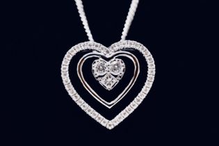 Round Brilliant Cut 1.00 Carat Natural Diamond 18ct White Gold Heart Pendant - F/G Colour SI Clarity