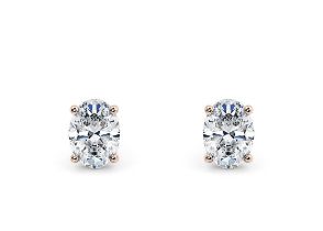 Oval Cut 3.00 Carat Natural Diamond Earrings Set in 18kt Rose Gold - F Colour SI Clarity - GIA