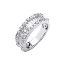 Round Brilliant & Baguette Cut 2.00 Carat Natural Diamond 18kt White Gold Eternity Ring F Colour VS