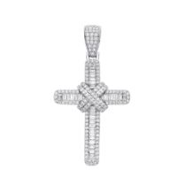 Baguette & Round Brilliant Cut Natural 2.50 Diamond 18kt White Gold Cross Pendant - F Colour VS