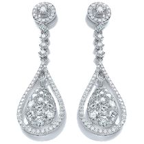 Round Brilliant Pear Shape Drop 3.30 Carat Natural Diamond 18kt White Gold Earrings - F Colour - VS