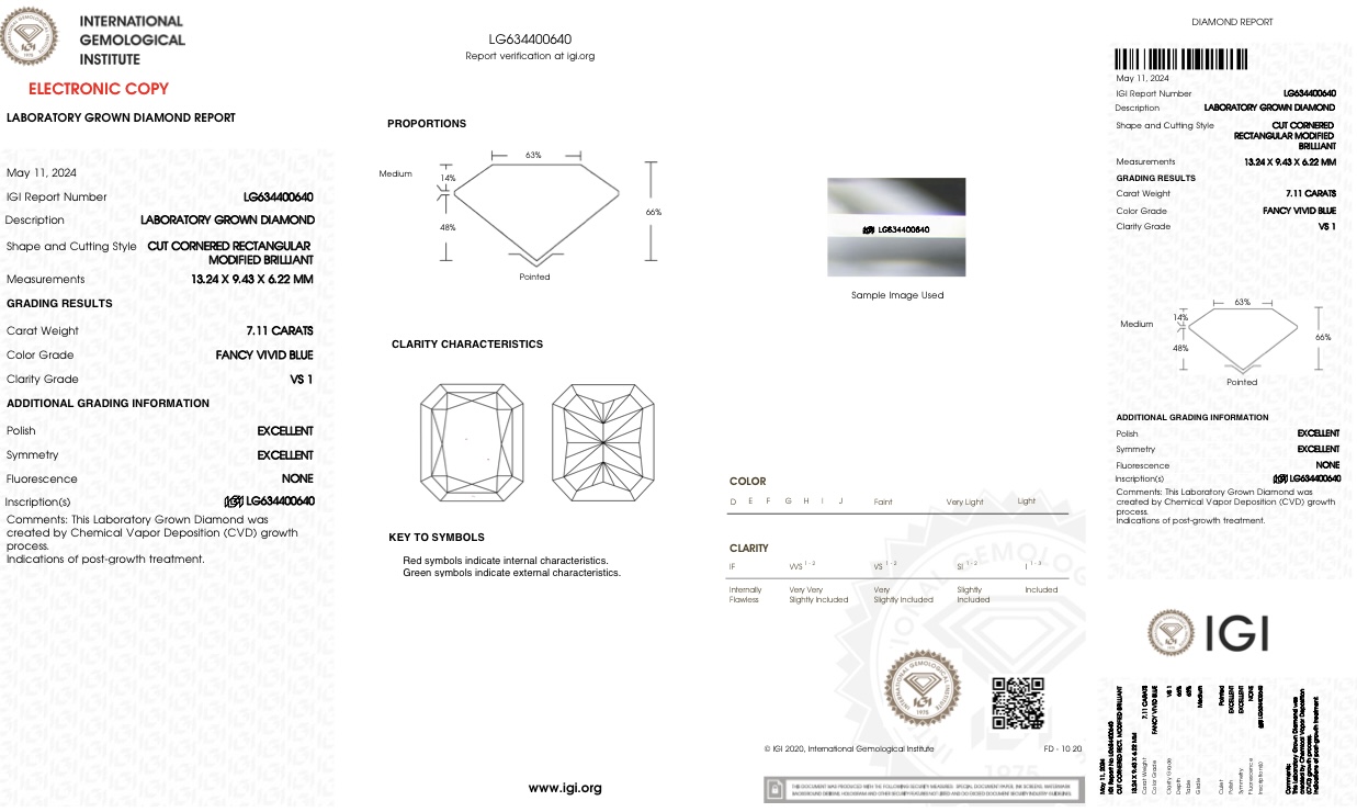 Radiant Cut 7.11 Carat Diamond Fancy Blue Colour VS1 Clarity EX EX - IGI Certified - Image 7 of 7