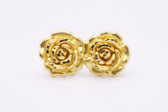 Rose Shape Yellow Gold 24ct Earrings - Bild 5 aus 5