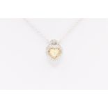 Heart Cut Natural 1.30 Carat Fancy Yellow Diamond Pendant - Set in 18kt White & Yellow Gold