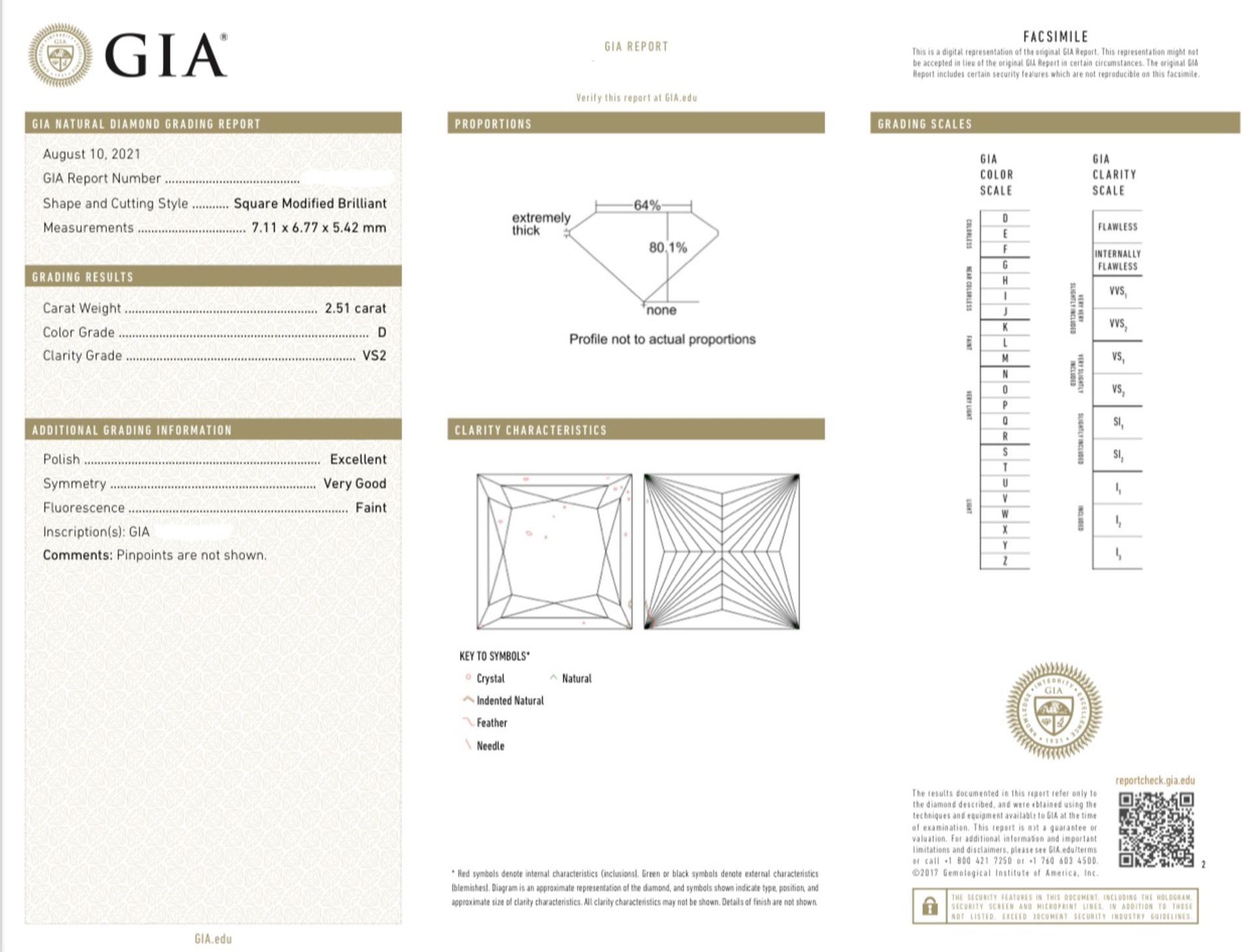 Princess Cut Natural Diamond 2.51 Carat D Colour VS2 Clarity EX VG Faint - GIA Certificate - Bild 7 aus 8