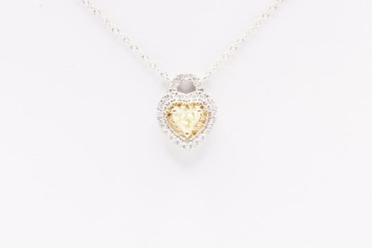 Heart Cut Natural 1.30 Carat Fancy Yellow Diamond Pendant - Set in 18kt White & Yellow Gold - Bild 2 aus 5