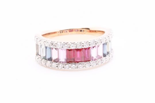 Natural Diamond & Sapphire Eternity 3.20 Carat 18K Rose Gold Ring - VS Clarity - Image 10 of 13