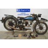 Triumph N de Luxe motorcycle project. 1928. 494cc. Engine turns over with good compression. Has been
