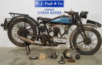 Triumph N de Luxe motorcycle project. 1928. 494cc. Engine turns over with good compression. Has been