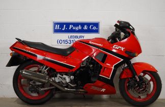 Kawasaki GPX750R motorcycle project. 1989. 750cc. Engine is free but does not run. Vehicle is on the
