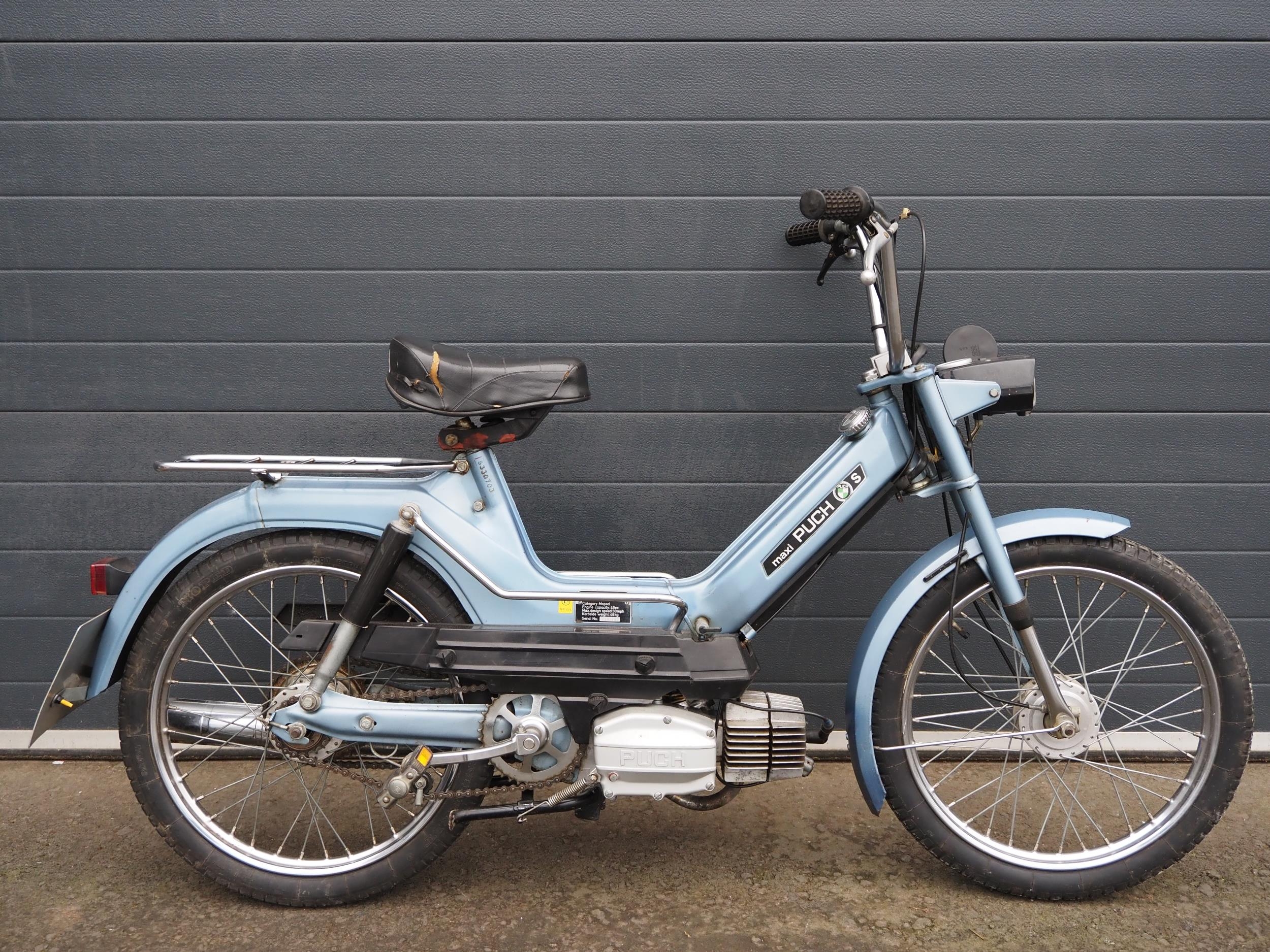 Puch Maxi S moped. 49cc. 1979. Frame No. 5330703 Engine No. 5330703 Runs and rides. Needs light