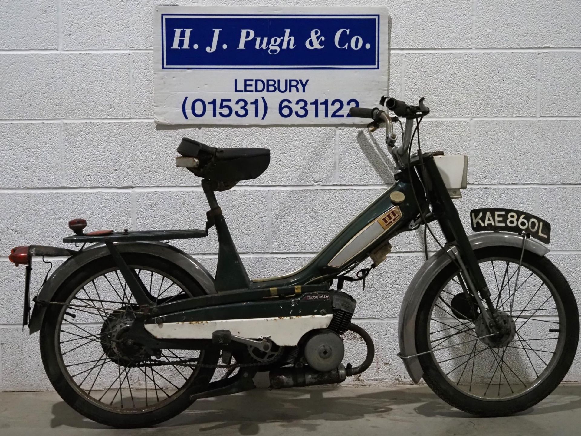 Mobylette moped. 1972. 49cc. Engine turns over but will require recommissioning. Reg. KAE 860L. Part