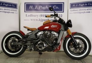 Indian Scout bobber motorcycle. 2016.1133ccFrame No. 56KMSA006G3110975Engine No. 0120530803541Runs