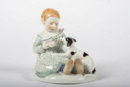 MEISSEN FIGUR  Kind mit Hund. Entwurf Paul Rumrich