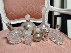 Various Glass & Crystal Scent Bottles, inc a Hallmarked Slver Topped Jug Example + Jenny Blair Desig