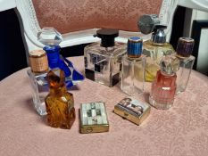 Collection of Vintage and Designer Scent Bottles, some French + Continental Gilded Sniff Box Lighter