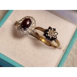 9ct Gold Pair of Dress Rings, one Sapphire & Diamond, the other w/a Garnet central stone, both size
