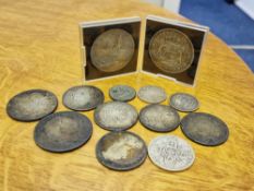 Collection of 19th Century Silver Coins (135g) + a Pair of Cased pre-1946 Silver Crowns (57g)