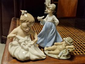 Trio of Lladro or Nao Porcelain Figures
