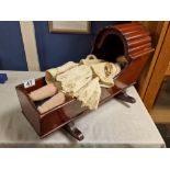 1930's Handmade Wooden Crib w/an Antique circa 1900 Armand Marseille 3200 Toy Doll - 53cm long