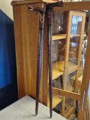 Pair of 1970's Poland Zakopane Tribal Carved Walking Sticks - 92cm