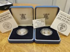 Silver Pair of Cased Royal Mint Proof One Pound Coins - 19g combined