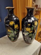 Pair of Black Chinese Cloisonne Vases - 46cm high