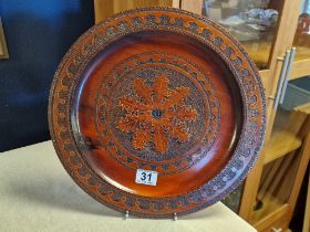 Vintage Wooden Tribal Plate - purported to be Norwegian or Scandinavian in origin - 39cm diameter