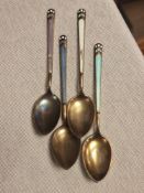 Silver Danish Enamel 925 Silver Set of Four Spoons