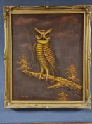 Tawny Owl Oil-on-Canvas Large Art Painting, Gilt-Framed, signed John Baylis